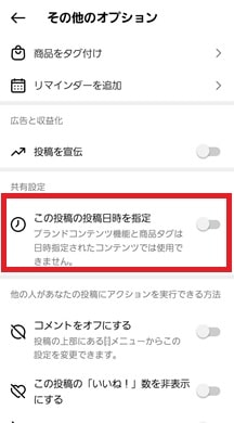 その他のオプション画面
